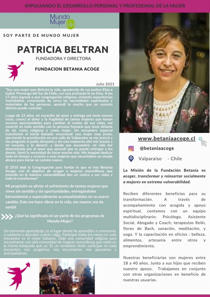 Artículo Soy Parte de Mundo Mujer Patricia Beltran